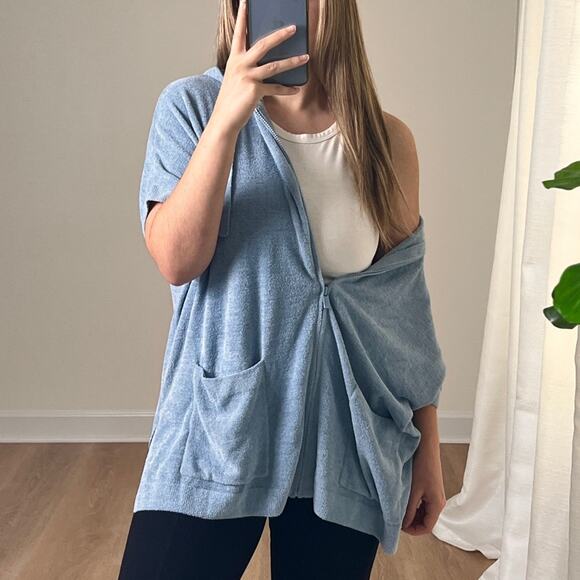 NEW Barefoot Dreams CozyChic Ultra Lite Short Sleeve Zip Up Hoodie XXS/XS Blue - Picture 1 of 9